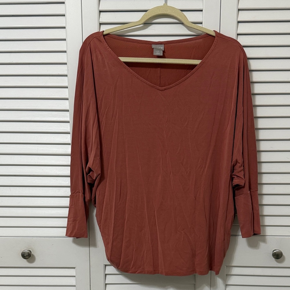 Chico's Terracotta Long Sleeve V-Neck Top